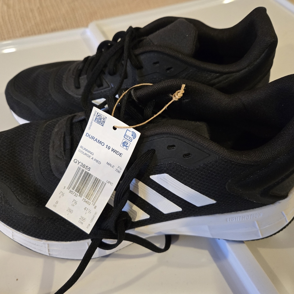 Adidas Duramo Wide Black and White Running Shoes (Mens Size 8, Womens 9.5/10)